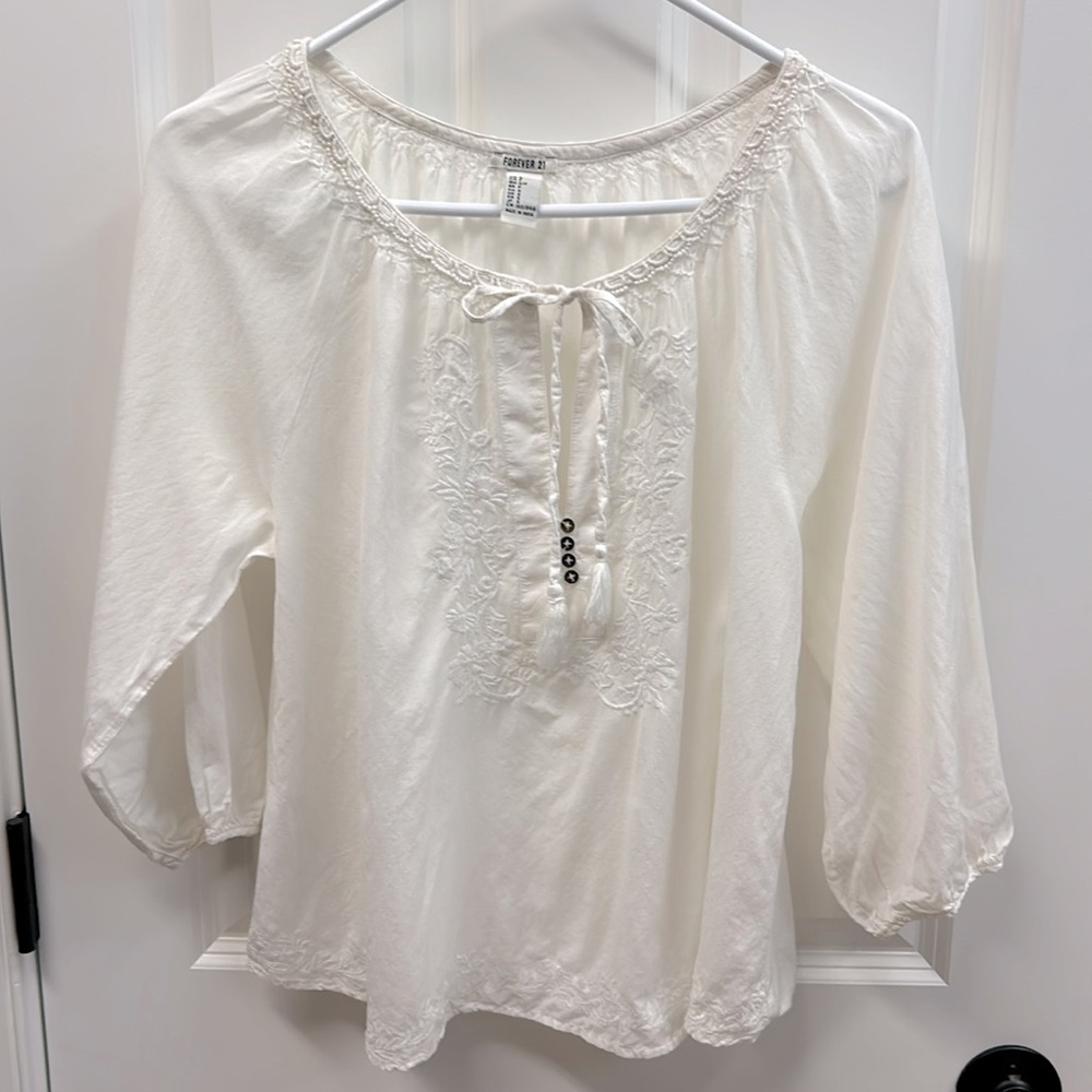 Forever 21 Embroidered 3/4 Sleeve Shirt